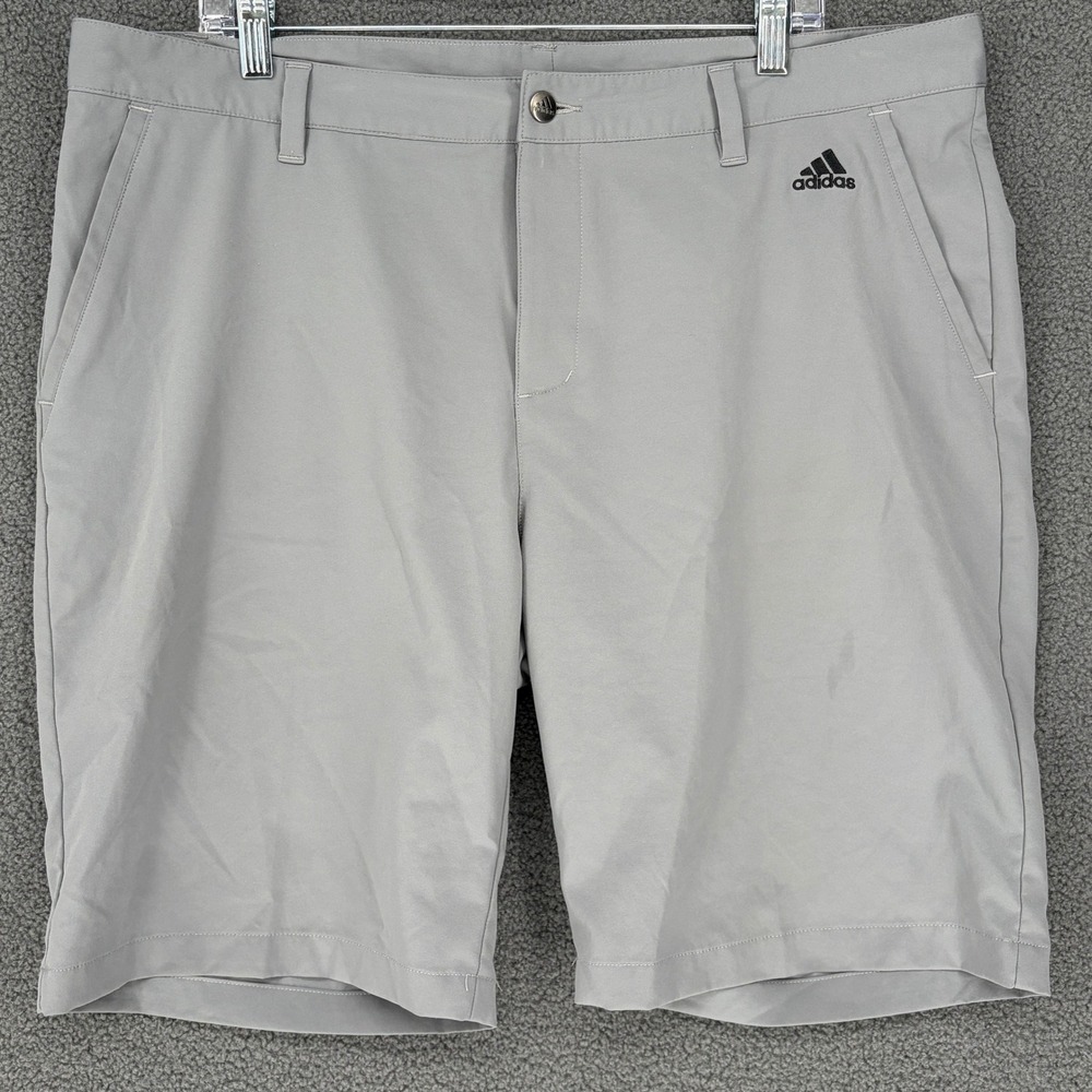 Adidas Mens Grey Golf Performance Shorts Size 38 Recycled Polyester 3-Stripe